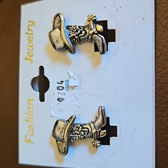VTG MJ Western Cowgirl Rodeo Boot Spurs Hat Post Earrings Deadstock - Picture 2 of 5